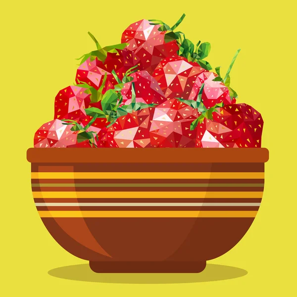 Fresas Low Poly en un bol de barro — Vector de stock