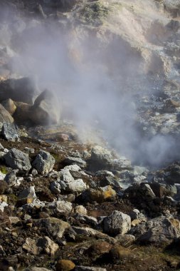 Milli Parkı İzlanda. Muhteşem manzara manzara İzlanda, jeotermal alan. Dramatik ve güzel sahne reykjavk Lake Myvatn, Krafla /Iceland - 02.05.2018