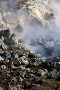 Milli Parkı İzlanda. Muhteşem manzara manzara İzlanda, jeotermal alan. Dramatik ve güzel sahne reykjavk Lake Myvatn, Krafla /Iceland - 02.05.2018