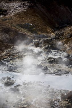 Milli Parkı İzlanda. Muhteşem manzara manzara İzlanda, jeotermal alan. Dramatik ve güzel sahne reykjavk Lake Myvatn, Krafla /Iceland - 02.05.2018