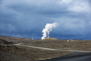 Milli Parkı İzlanda. Muhteşem manzara manzara İzlanda, jeotermal alan. Dramatik ve güzel sahne reykjavk Lake Myvatn, Krafla /Iceland - 02.05.2018