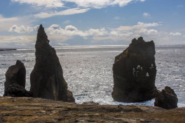 Milli Parkı İzlanda. Muhteşem manzara manzara İzlanda, jeotermal alan. Dramatik ve güzel sahne Lake Myvatn, Krafla /Iceland - 02.05.2018