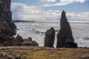 Milli Parkı İzlanda. Muhteşem manzara manzara İzlanda, jeotermal alan. Dramatik ve güzel sahne Lake Myvatn, Krafla /Iceland - 02.05.2018