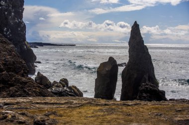 Milli Parkı İzlanda. Muhteşem manzara manzara İzlanda, jeotermal alan. Dramatik ve güzel sahne Lake Myvatn, Krafla /Iceland - 02.05.2018