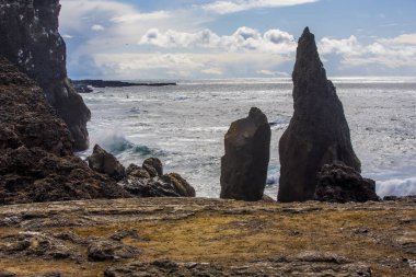 Milli Parkı İzlanda. Muhteşem manzara manzara İzlanda, jeotermal alan. Dramatik ve güzel sahne Lake Myvatn, Krafla /Iceland - 02.05.2018