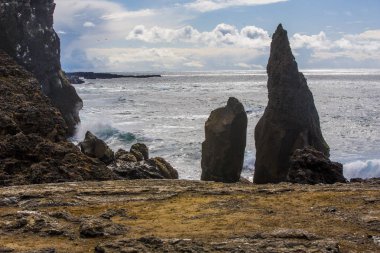 Milli Parkı İzlanda. Muhteşem manzara manzara İzlanda, jeotermal alan. Dramatik ve güzel sahne Lake Myvatn, Krafla /Iceland - 02.05.2018