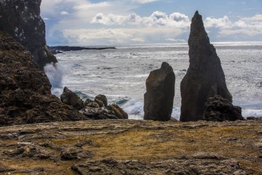 Milli Parkı İzlanda. Muhteşem manzara manzara İzlanda, jeotermal alan. Dramatik ve güzel sahne Lake Myvatn, Krafla /Iceland - 02.05.2018