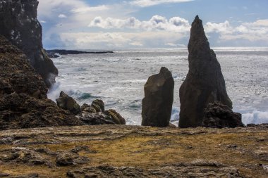 Milli Parkı İzlanda. Muhteşem manzara manzara İzlanda, jeotermal alan. Dramatik ve güzel sahne Lake Myvatn, Krafla /Iceland - 02.05.2018