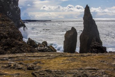 Milli Parkı İzlanda. Muhteşem manzara manzara İzlanda, jeotermal alan. Dramatik ve güzel sahne Lake Myvatn, Krafla /Iceland - 02.05.2018