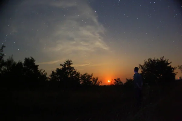 Meteor Perseid Meteor Shower Night Sky Stars Meteors — Stock Photo, Image