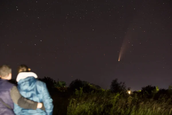 Komeet Aan Nachtelijke Hemel — Stockfoto