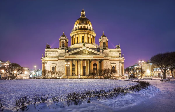 Isaac Cathedral Petersburg Light Night Lights Winter Morning — Stock Photo, Image