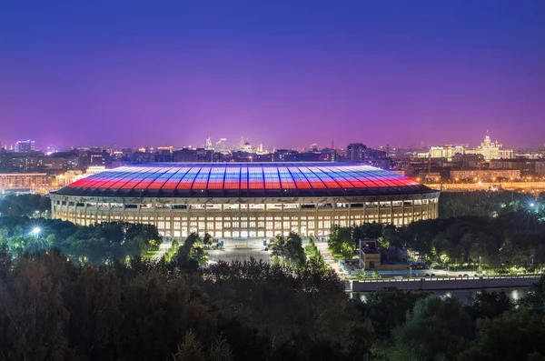 Стадион Лужники Москве Ночном Освещении Сине Розовом Небе — стоковое фото