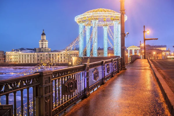 Kunstkamera Och Nyår Arbor Palace Bridge Sankt Petersburg Blå Vintermorgon — Stockfoto