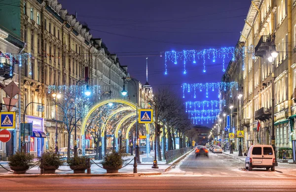 Utsikt Över Natten Nyår Petersburg Nevskij Prospekt — Stockfoto