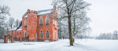 Pavilion Bahriye Tsarskoye Selo bir karlı kış gününde büyük göl kıyısında