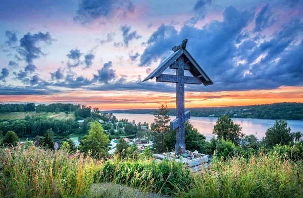 Nuvens Azuis Céu Por Sol Sobre Volga Monte Levitan Plyos — Fotografia de Stock