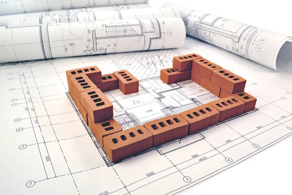 プロジェクト図面の茶色のレンガの写真 — ストック写真