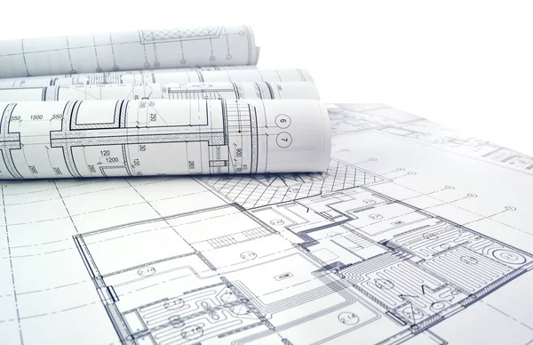 Foto Tekeningen Voor Het Project Engineering Werk Stockafbeelding