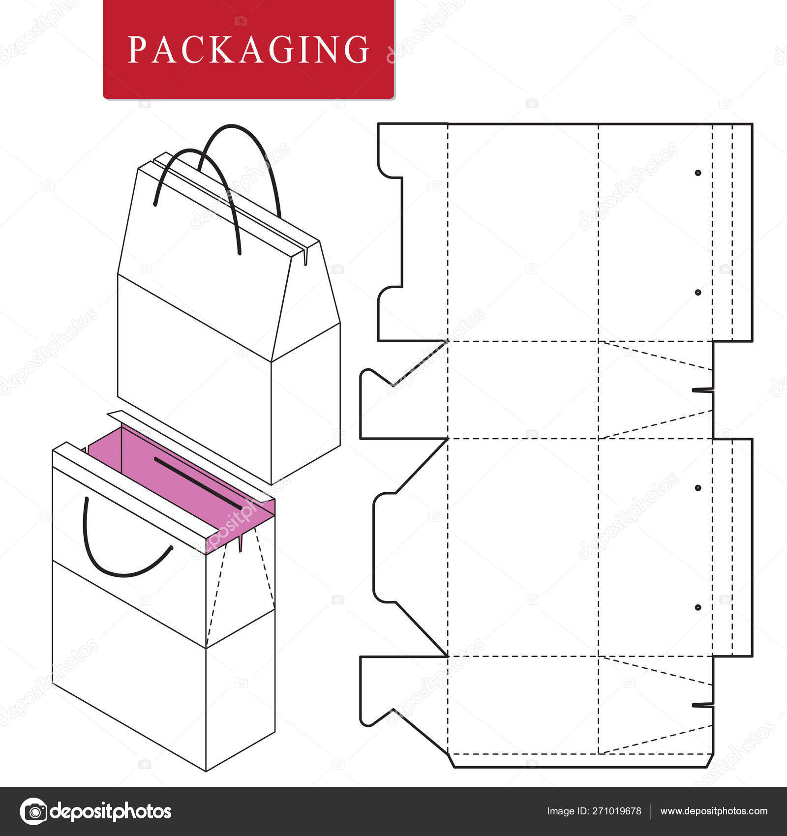 Vector Illustration of handle box.Package Template. Isolated Whi Stock
