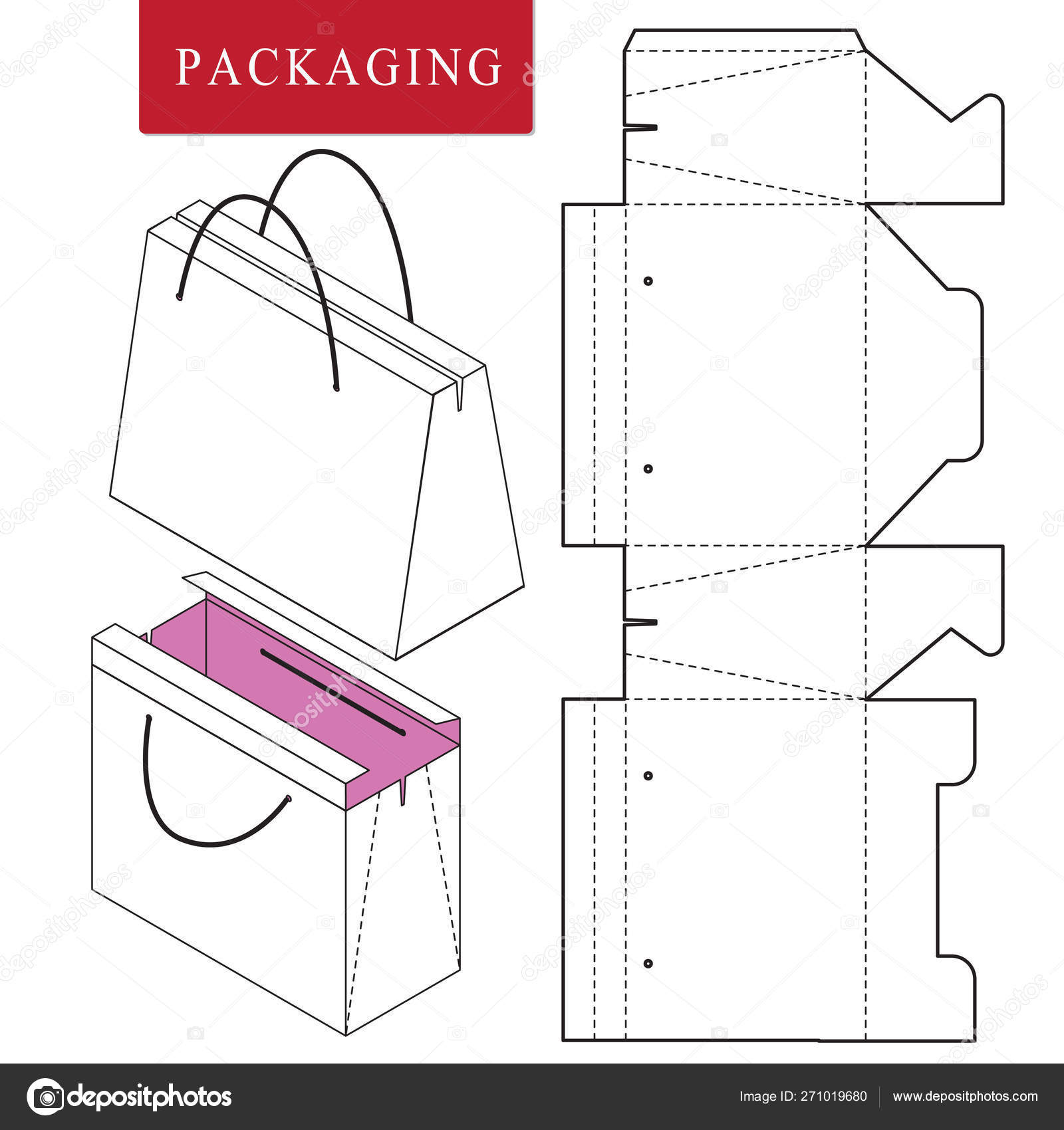 Vector Illustration of handle box.Package Template. Isolated Whi Stock ...