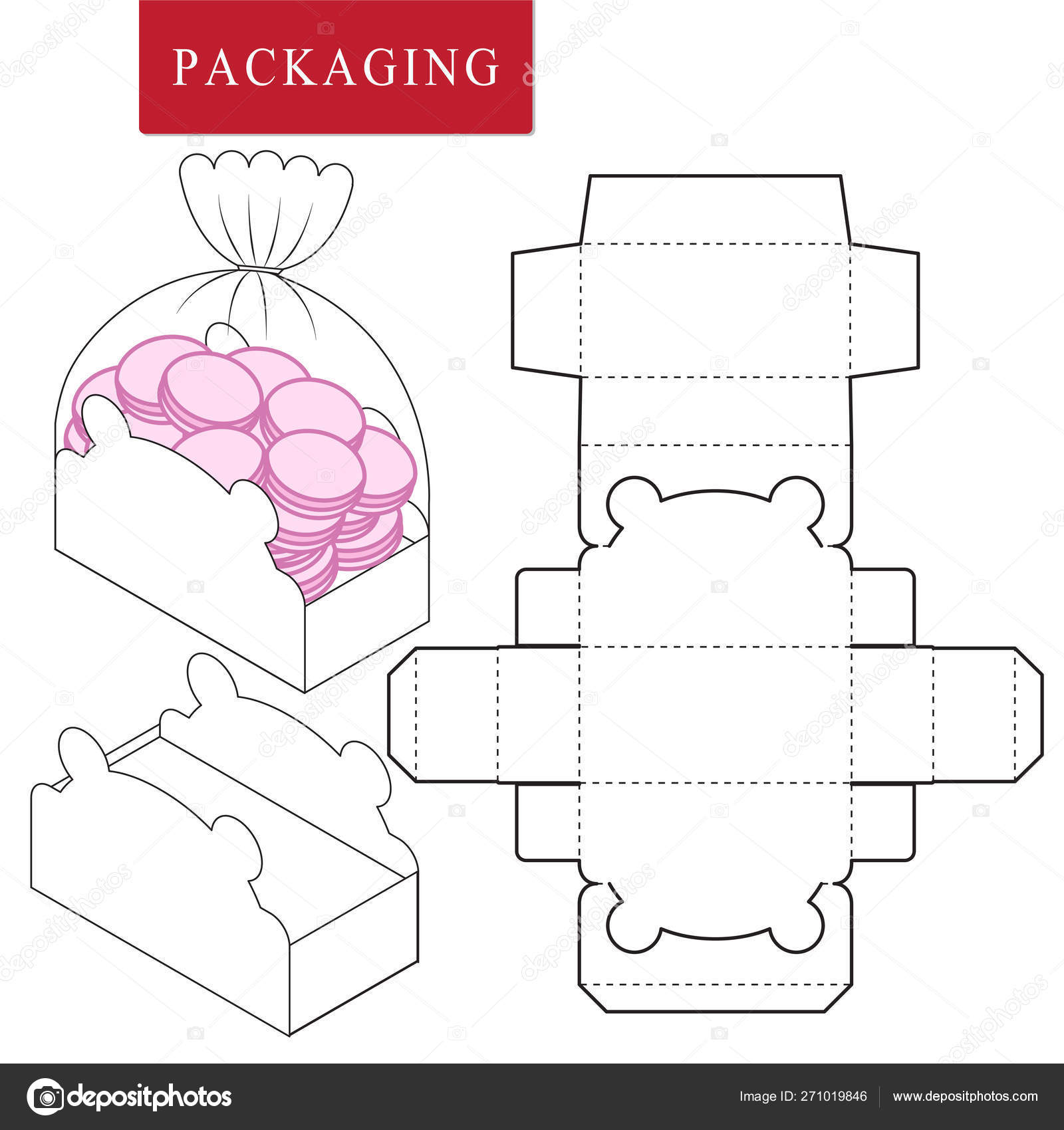 Package for bakery. Vector Illustration of Box.Package Template. Stock