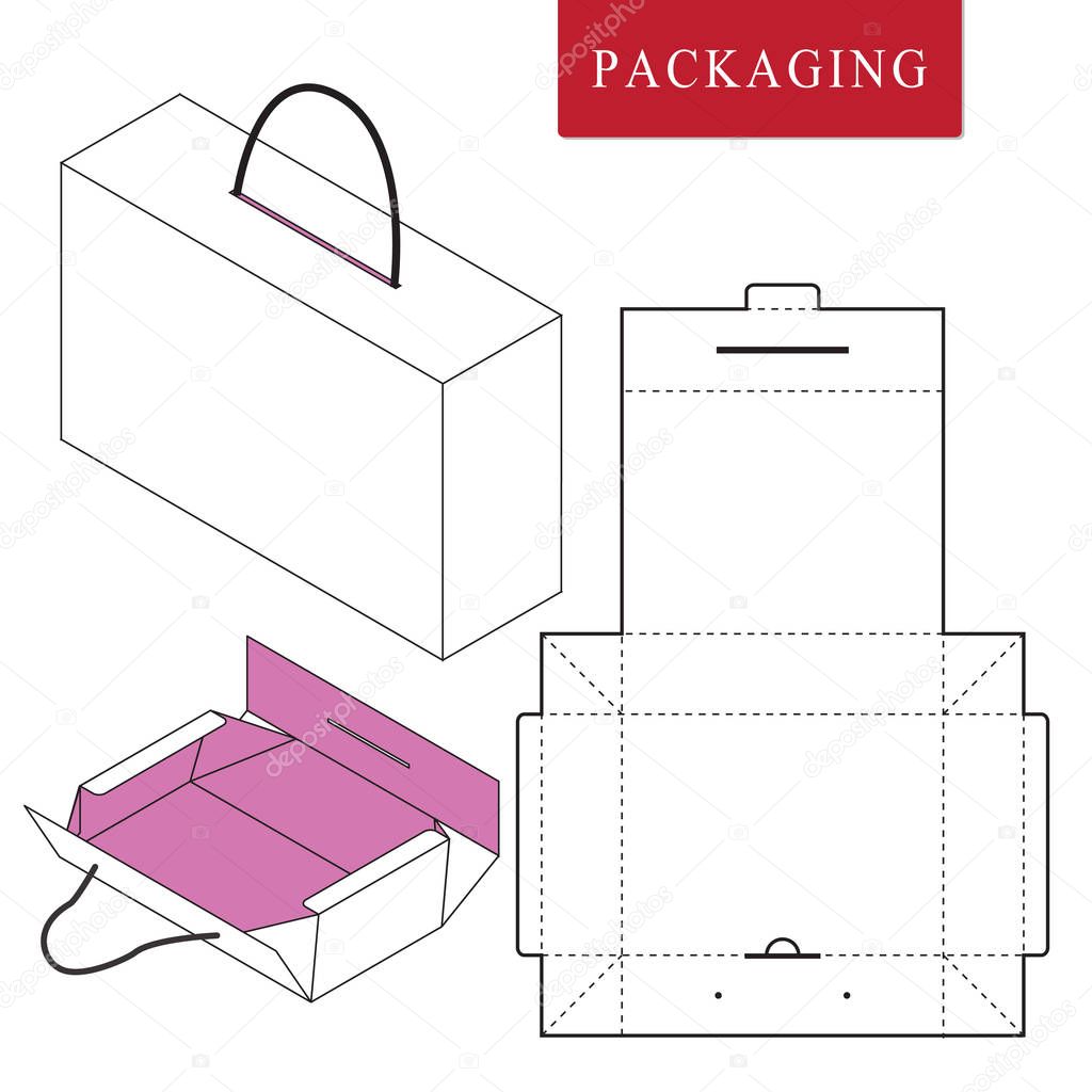 Vector Illustration of handle box.Package Template. Isolated Whi