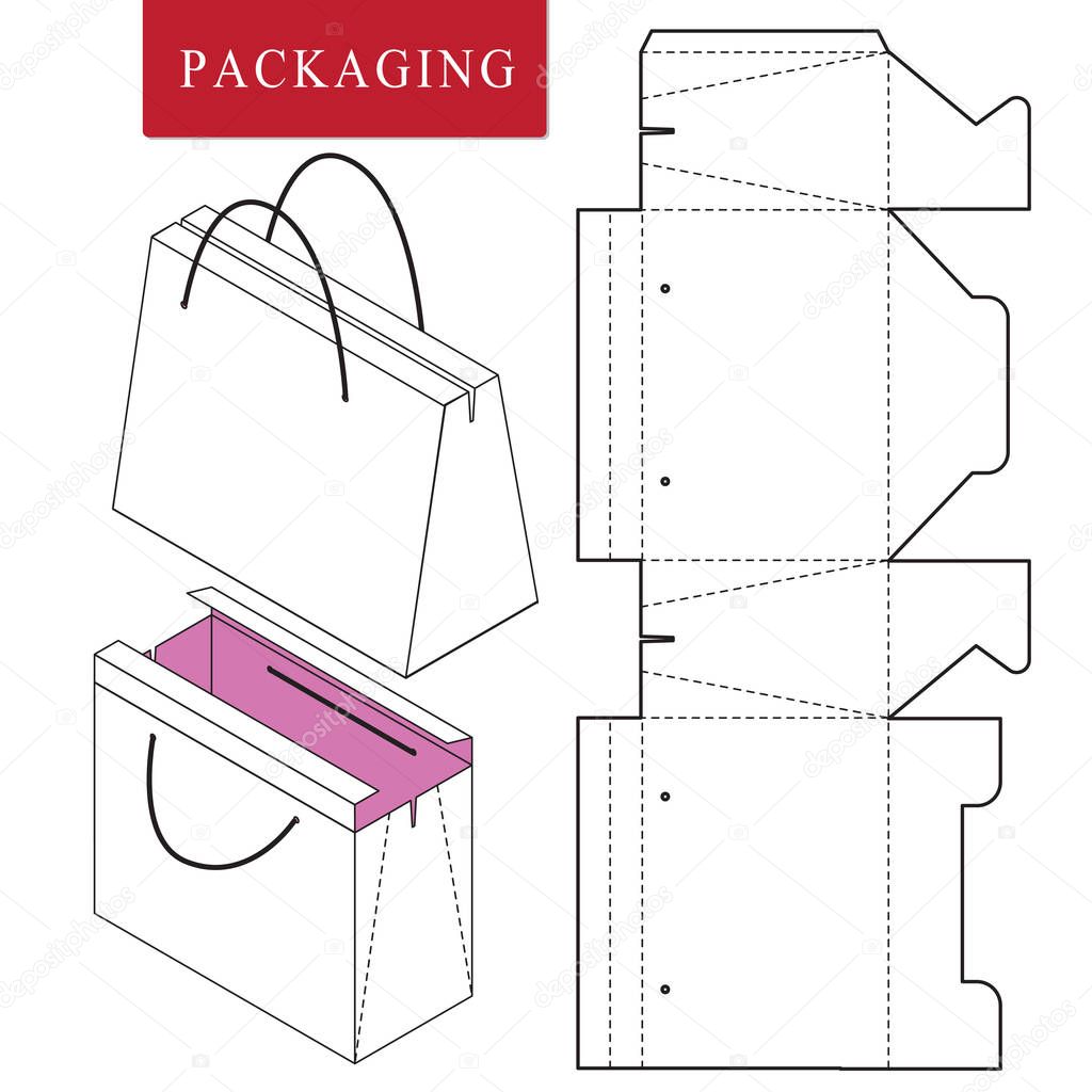 Vector Illustration of handle box.Package Template. Isolated Whi