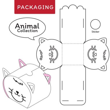 Kutu.Paket Şablonu Hayvan toplama vektör İllüstrasyon. Ⅰ
