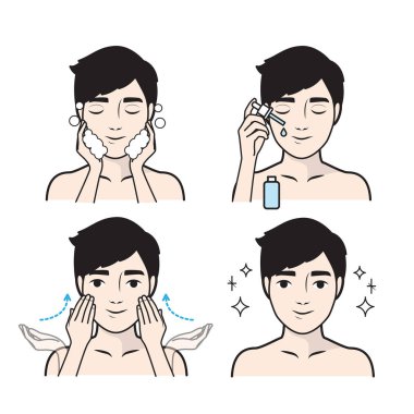 Adımlar nasıl yüz bakımı için. Vektör çizimi.