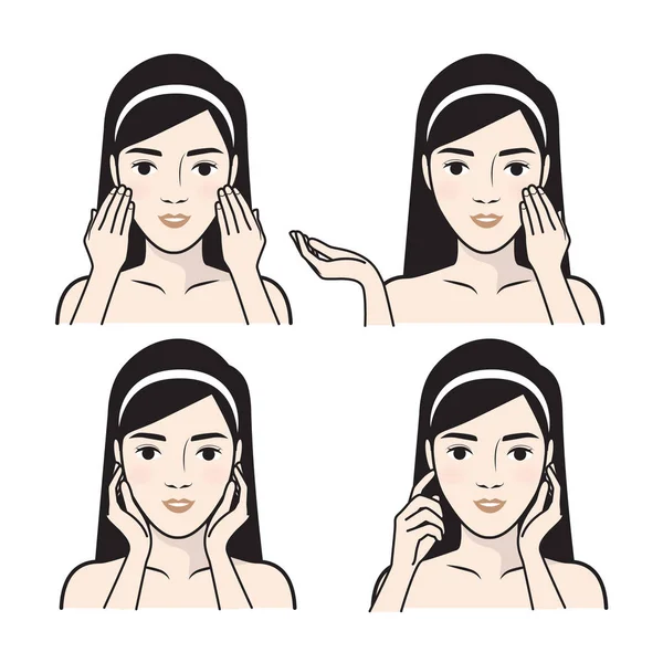 Steg hur man ansiktsvård. Vektor illustration. — Stock vektor