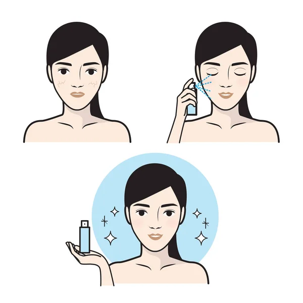 Steps how to facial care.Vector illustration. — Stock Vector