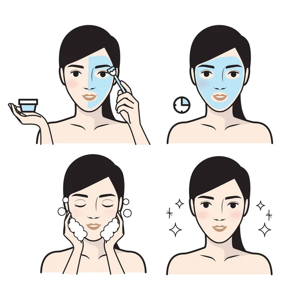 Steps how to facial care.Vector illustration. — Stock Vector