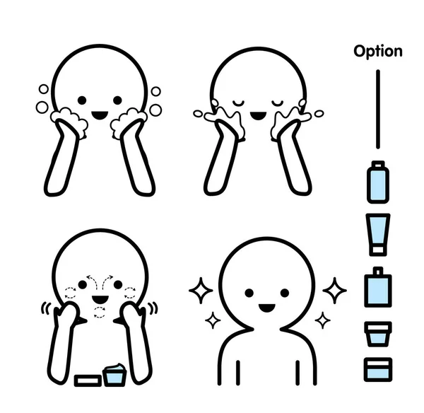 Passos como cuidar facial.Ilustração vetorial . — Vetor de Stock