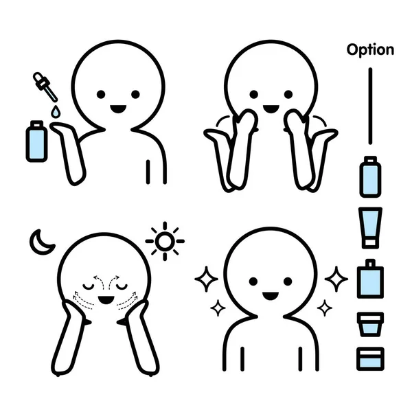 Passos como cuidar facial.Ilustração vetorial . — Vetor de Stock