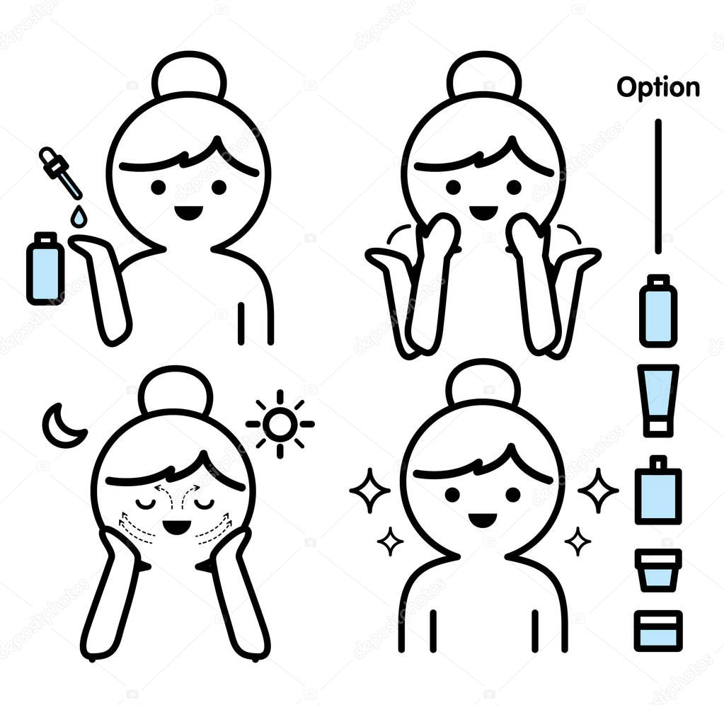 Steps how to facial care.Vector illustration.