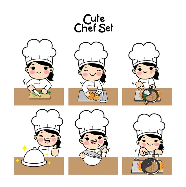 Schattige chef-kok karakter set. — Stockvector