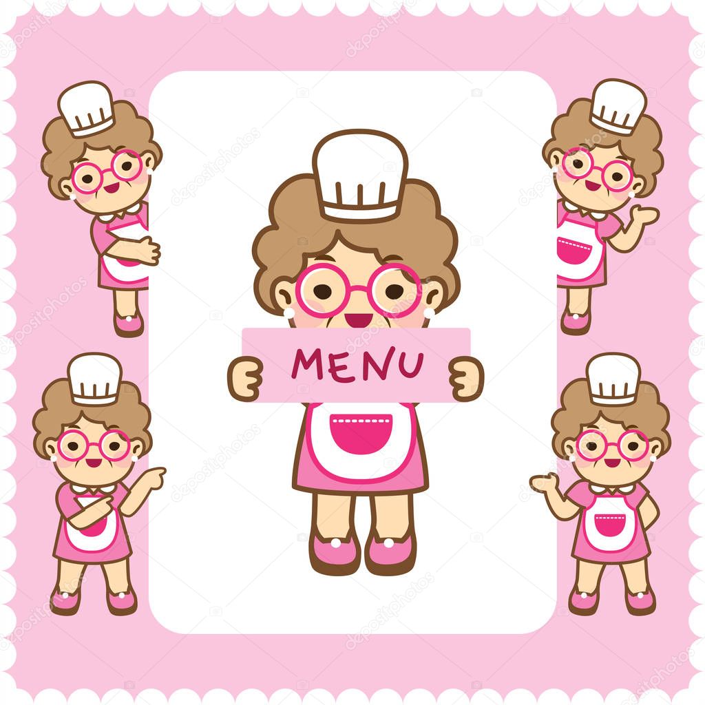 Grandmother is cooking.Cute style.Vector design set. - Vector