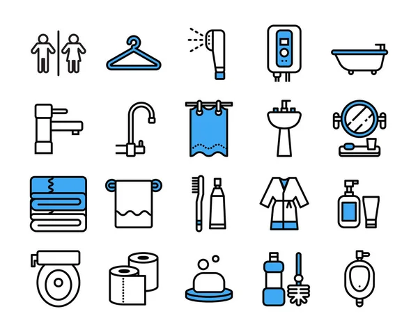 Badezimmer Symbol set.vector dünne Linie Stil. — Stockvektor