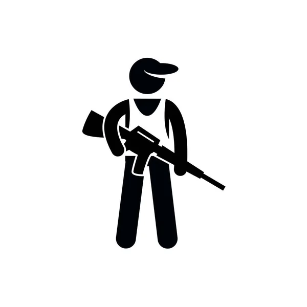 Voják se znakem, muž se vzorníkem zbraní, vektorový piktogram — Stockový vektor