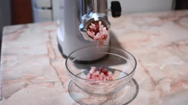 使用肉磨机烹饪碎肉 — 图库视频影像