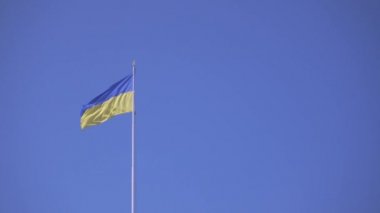 Mavi gökyüzüne karşı rüzgarda gelişen Ukrayna bayrağı
