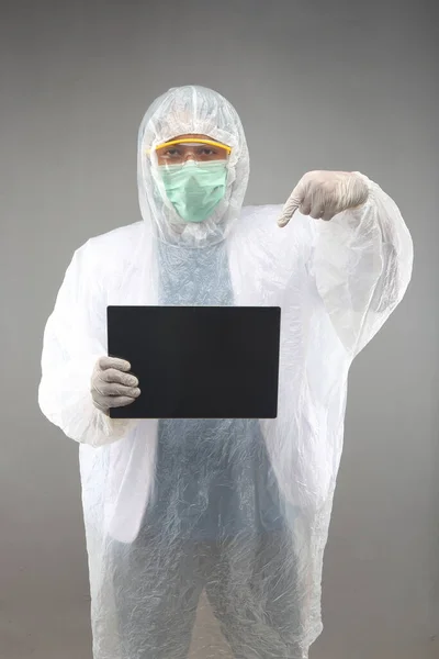 New Normal Indian Doctor Image Face Mask Gloves Googles Holding — Stock Photo, Image