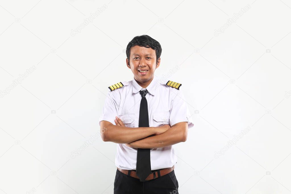 professional pilot asian man crossed arm
