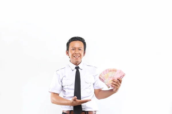 Pria Indonesia Tersenyum Dengan Uang Rupiah — Stok Foto