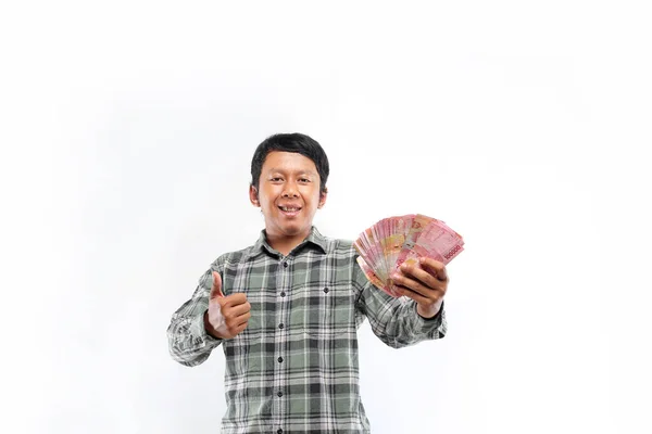 Rupiah Indonesia Tangan Orang Asia — Stok Foto