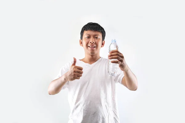 Hombre Bebiendo Agua Mineral Hombre Beber Agua Después Del Ejercicio — Foto de Stock