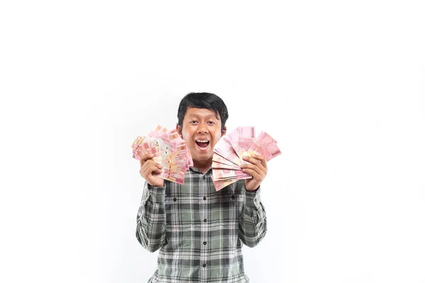 Uang Rupiah Memegang Manusia Indonesia — Stok Foto