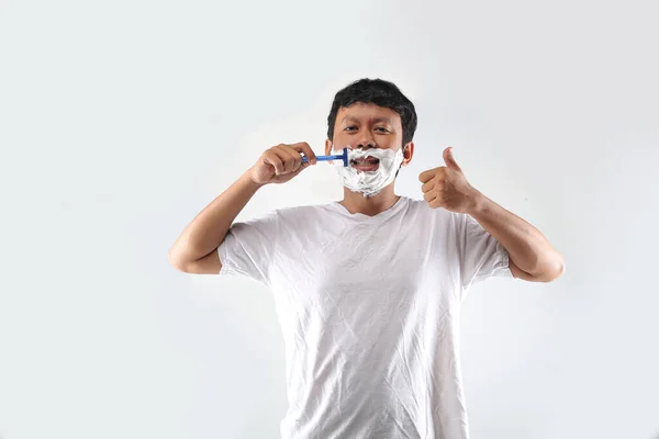 Asiático Chico Afeitado Asiático Hombre Cuarto Baño — Foto de Stock