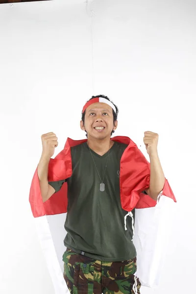 インドネシアの国旗を掲揚する国家的成功者は — ストック写真